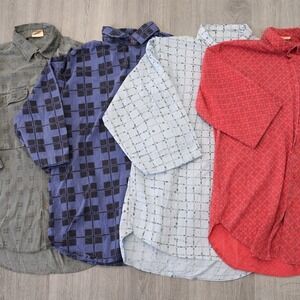Vintage Shah Safari Shirt Bundle Mens M Tribal Geometric Button Up Lot of 4